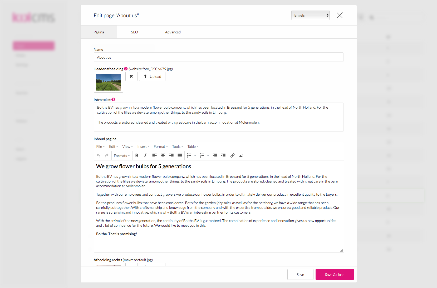 KikCMS edit page